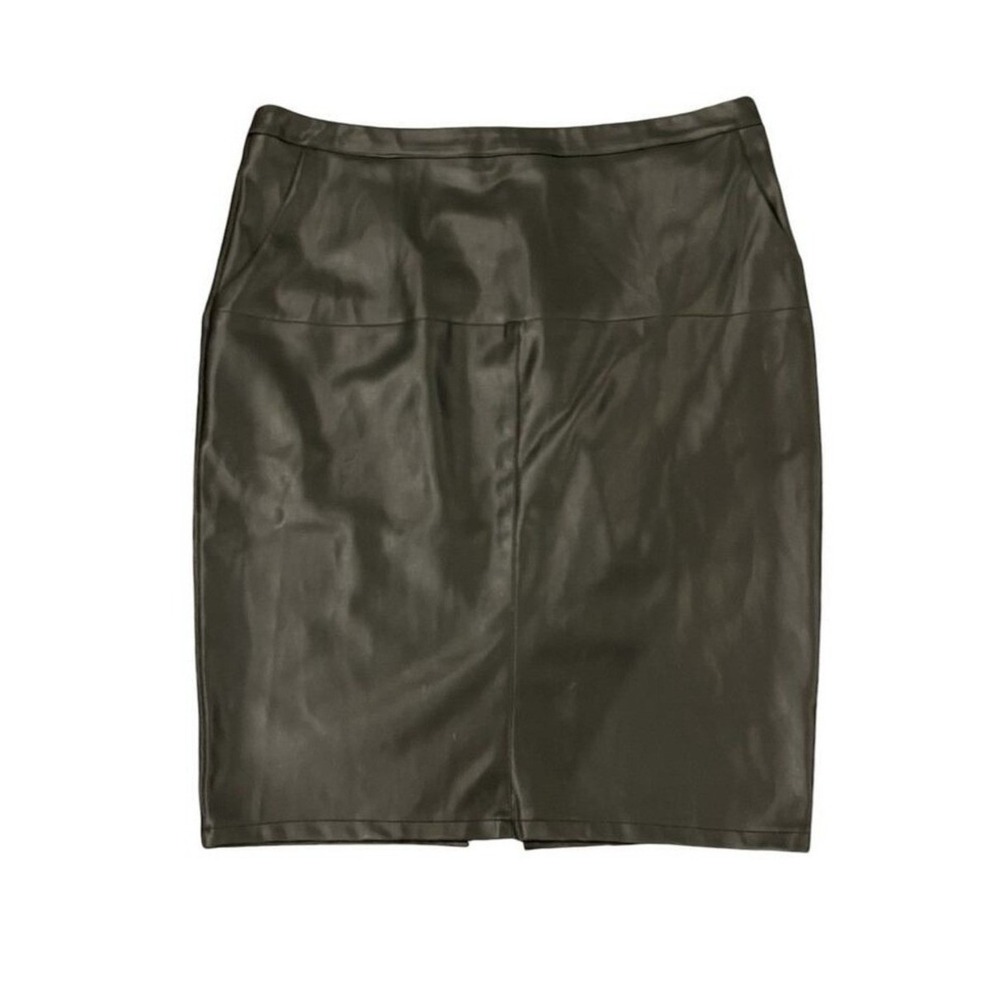 Lulus Womens Edgy Faux Leather Pencil Skirt Slit XL Black High Waisted Classic